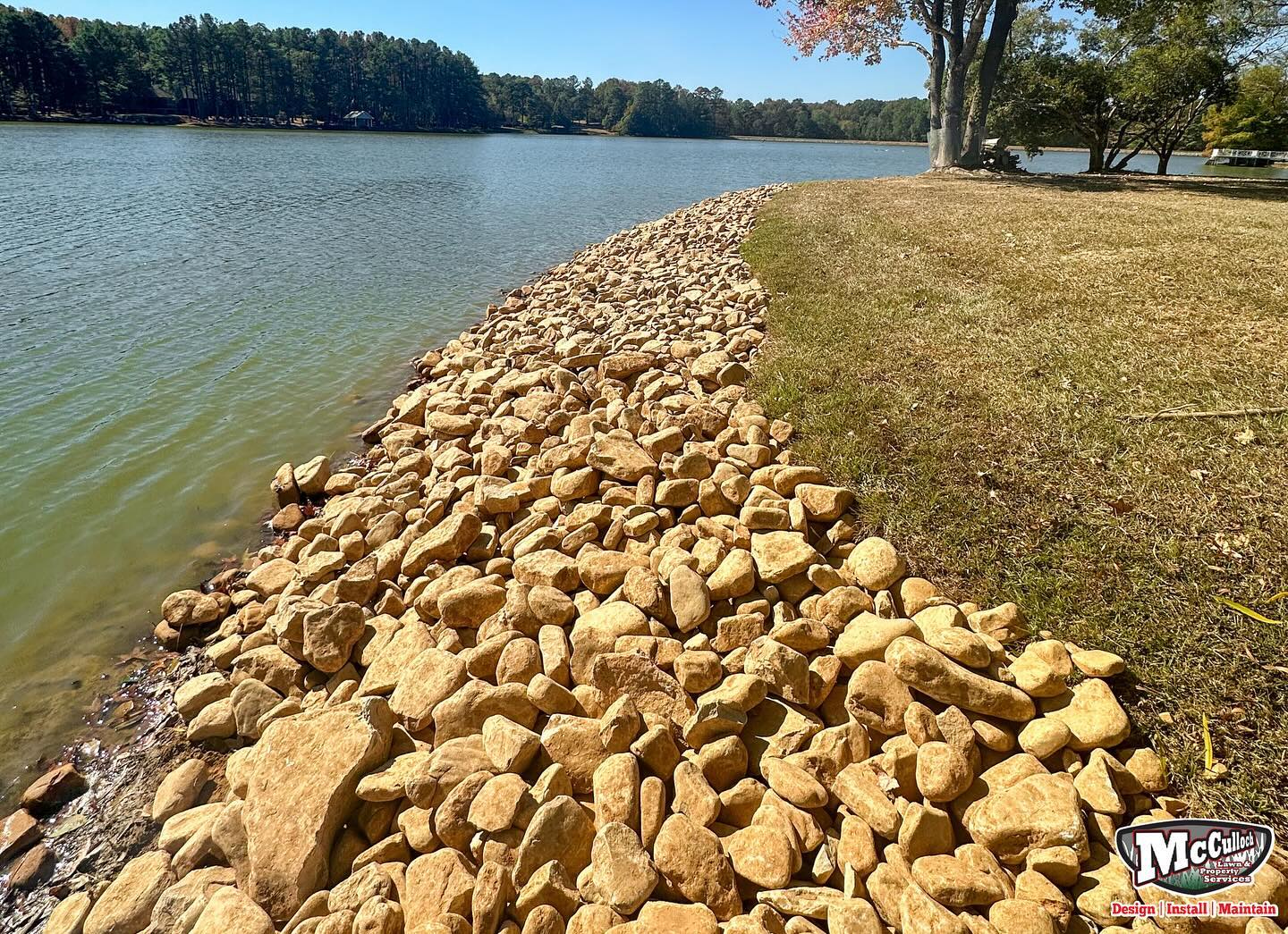 rock landscape to pond/lake