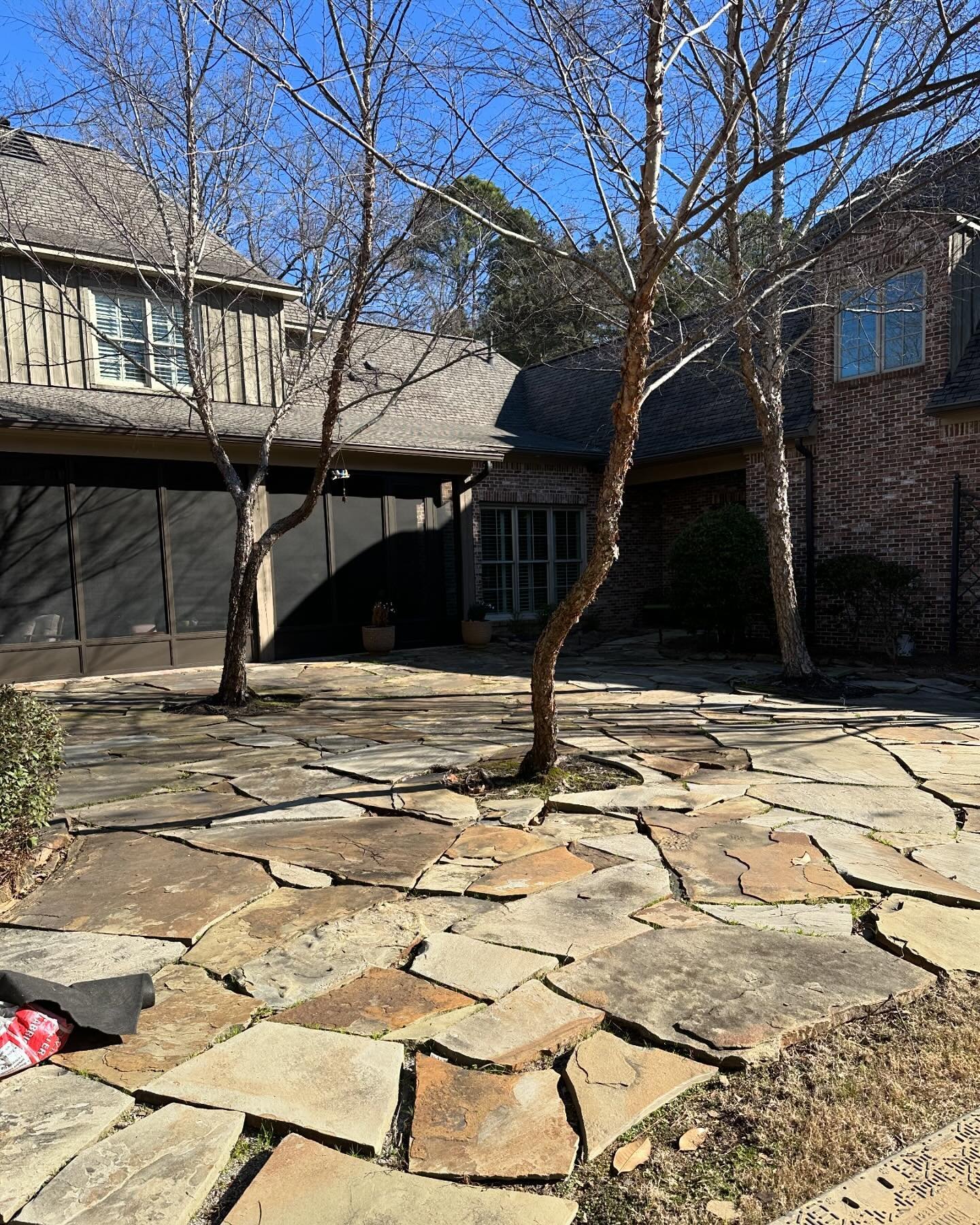 large rock driveway patio